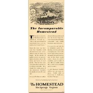 1930 Ad Homestead Hotel Hot Springs Virginia Lodging   Original Print 