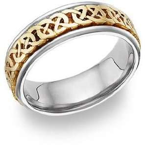  14k Gold 7mm Two Tone Celtic Knot Wedding Band C4003 