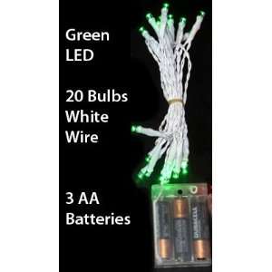   Bulb Green LED Mini Lights   White Wire 8 Foot Long