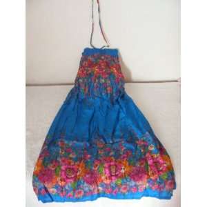 Original Handmade Summer Dress from Thailand  Ocean Blue with Floral 