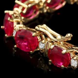 9850 CERTIFIED 14K YELLOW GOLD 19.00CT RUBY 0.80CT DIAMOND BRACELET 