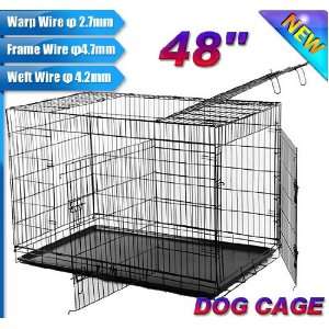  New 48 3 Door Folding Pet Dog Cage Crate Portable With 