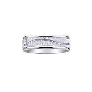    18K Wave Carved Textured 7mm White Gold Wedding Band Jewelry