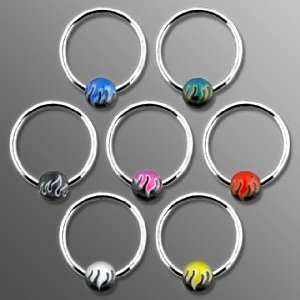Captive Ring w/White Rainbow Flame Printed Ball   14G (1.6mm)   12mm 