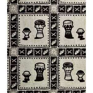  African Fancy Print Drums On Gray Fabric Arts, Crafts 