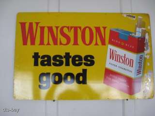   BRIGHT COLORFUL VINTAGE TIN WINSTON CIGARETTE ADVERTISING SIGN  