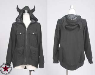 Japan Punk Rock Gothic Devil Horn Hoodie Black Jacket M  