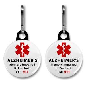 ALZHEIMERS Memory Impaired Call 911 Alert 2 Pack 1 inch Black Zipper 