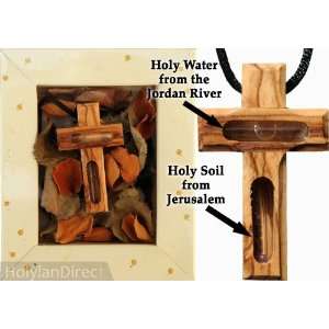  Olive Wood Cross with Holy Soil & Water (Necklace)
