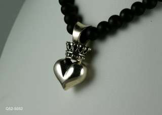 PREOWNED KING BABY ONYX BEAD NECKLACE CROWNED HEART Q52 5052  