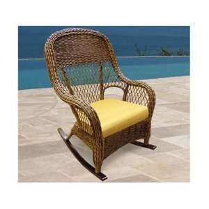   International Brookwood Wicker Cushion Arm Rocker Patio Lounge Chair