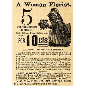  1896 Ad Miss Ella Baines Blooming Roses Flowers Ohio 
