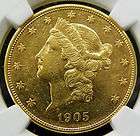 1905 S US LIBERTY HEAD GOLD 20 DOLLAR NGC AU 58 COLLECTIBLE COIN 
