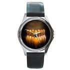 Bowling Ten Pins in Row Black Silver Leather Watch