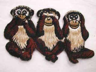 Brown Hear See Say No Evil Monkey Iron On Patch  
