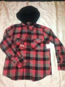 NEW NO RETREAT HOODED PLAID BUTTON UP BOYS M 8 10  