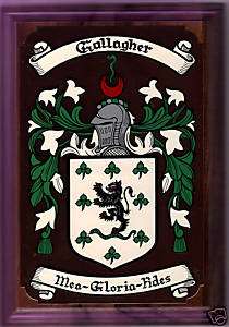 Gallagher Coat of Arms on Copper & Solid Walnut Plaque  