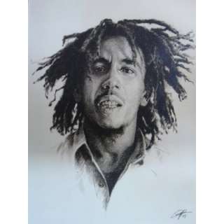 Bob Marley Sketch Portrait, Charcoal Graphite Pencil Drawing   Double 