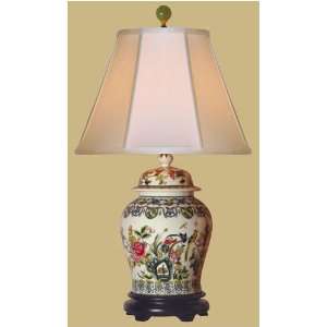   Chinese White Porcelain Birds & Flowers Oriental Temple Jar Table Lamp