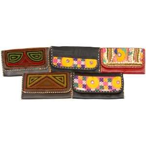 Lot of Five Leather Clutch Bag from Ajmer with Antique Embroidery by 