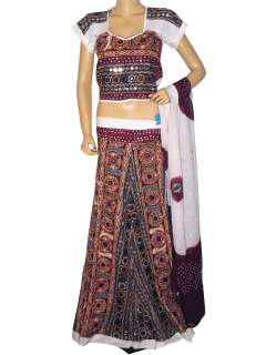 Lengha Lehenga Choli Ethnic Indian Mirror Traditional Multicolor Skirt 