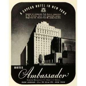  1941 Ad Hotel Ambassador Park Avenue New York Lodging J C 
