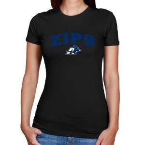   Akron Zips Ladies Black Logo Arch Slim Fit T shirt