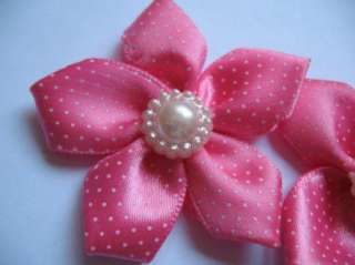20 Polka Dots Satin Ribbon Flower Pearl Hot Pink RF077  