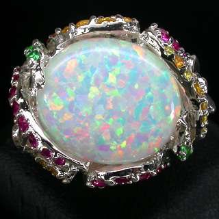 opal ruby garnet sapphire 925 silver ring white gold coating