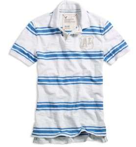 NEW AMERICAN EAGLE AE White Striped Polo Shirt MEDIUM/M  
