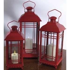   Fresh Red Decorative Metal Pillar Candle Lanterns 