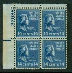 1938 PREXIE Sc 819 MNH 14 cent EYE PLATE BLOCK Typical  
