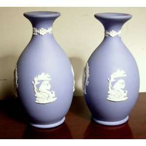  Pair Wedgwood Blue Jasperware Vase, Classical Motif 