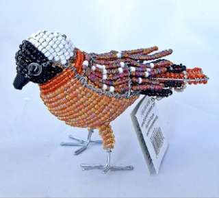 Chicadee Bird Brown Glass Beads + Wire Art Sculpture Beadworx  