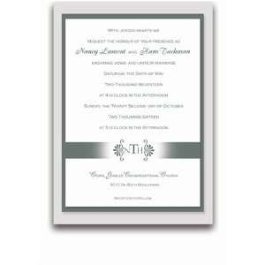  75 Rectangular Wedding Invitations   Monogram Pewter Motif 