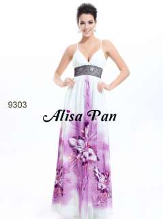 Purple Printed V neck Sequined Elegant Wedding Evening Dresses 09303 