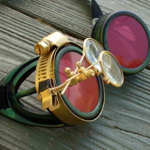 Steampunk Goggles Glasses cyber lens goth D green red Rave Biker 
