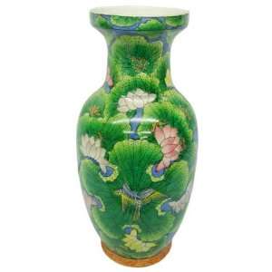 com Oriental Hand Painted Porcelain Flower Vase   Chinese Water Lily 