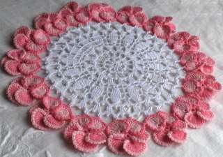 NEW HANDMADE TWO TONE PINK/WHITE CROCHET PANSY DOILY  