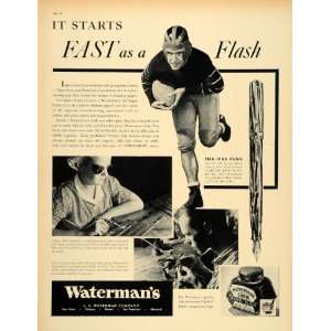  1937 Ad Watermans Blue Black Ink Pen Super Football 