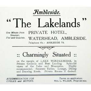  1912 Ad Waterhead Lakelands Ambleside Hotel England 