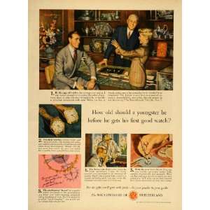 1949 Ad Watchmakers of Switzerland Jewelry Store Shop   Original Print 