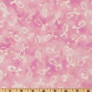  44 Wide Pink Ribbon Batik Ribbon Toss White/Pink Fabric 