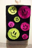 smiley face CELL PHONE SOCK  pink yellow happy smile  
