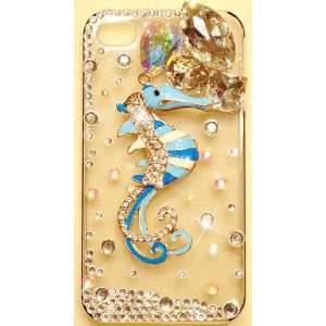 BLUE SEAHORSE Clear Bling Case for iPhone 4S & 4 Verizon Sprint AT&T 