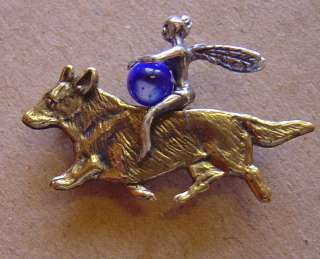 Welsh Corgi Cardigan Pin Pendant Jewelry FAIRY RIDING A TROTTING DOG 