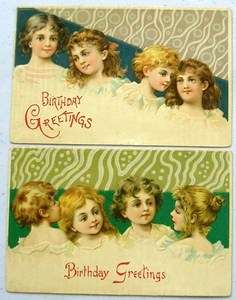 Lot (2) Gorgeous CHILDREN Bday Greeting Art Deco EMB Postcards  