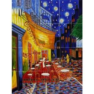   Art Cafe Terrace at Night Mural Wall Tiles   18W 