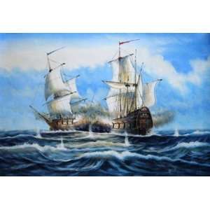  Warships in Sea Battle Oil Painting 24 x 36 inches