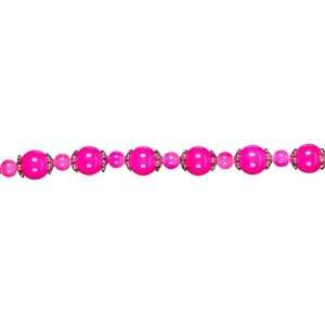  8.25 Glass Beads W/ Metal Caps   Hot Pink Arts, Crafts 